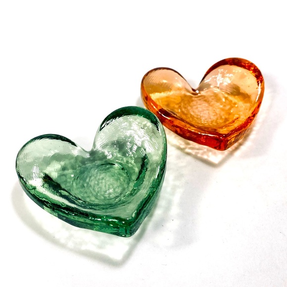 Fire and Light Other - 2 Fire & Light (Copper + Celery) Recycled Glass Heart Shaped Small Trinket Dish
